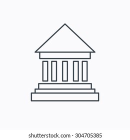 Bank icon. Court house sign. Money investment symbol. Linear outline icon on white background. Vector