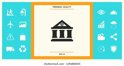 Bank icon with dollar symbol. Graphic elements for your design