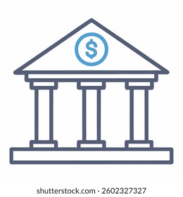 Bank Icon with Dollar Symbol - Line Art on White Background