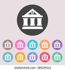  Bank icon with dollar symbol. Set of colored icons.