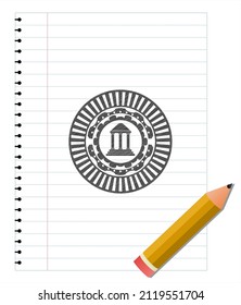 bank icon draw with pencil effect. Vector Illustration. Detailed. 