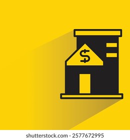 bank icon with drop shadow on yellow background