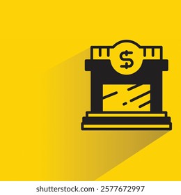 bank icon with drop shadow on yellow background