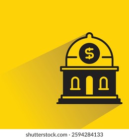 bank icon with drop shadow on yellow background