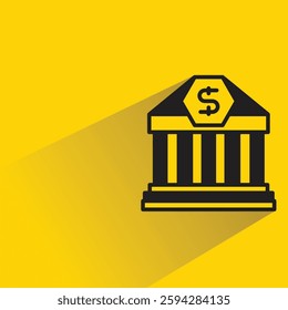 bank icon with drop shadow on yellow background