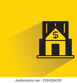 bank icon with drop shadow on yellow background