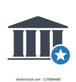 Bank icon, finance, investment, money, concept icon with star sign. Bank icon and best, favorite, rating symbol. Vector illustration