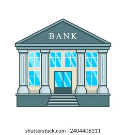Bank icon, flat design of a building with columns and windows. Vector illustration.