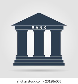 Bank Icon In Flat Style With The Building Facade With Three Pillars Illustration