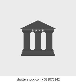 Bank icon in flat style with the building facade with three pillars illustration