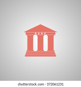 Bank icon in flat style with the building facade with three pillars illustration