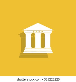 Bank icon in flat style with the building facade with three pillars illustration
