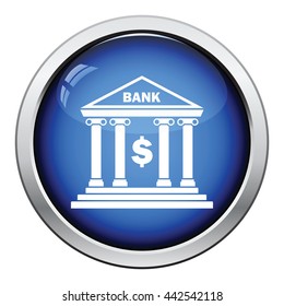 Bank icon. Glossy button design. Vector illustration.