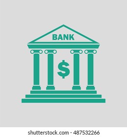Bank icon. Gray background with green. Vector illustration.