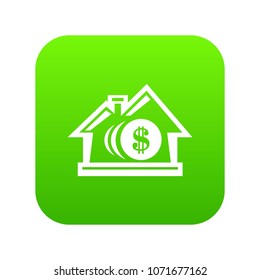Bank icon green vector isolated on white background