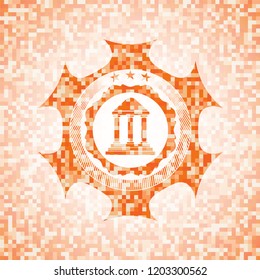 bank icon inside abstract orange mosaic emblem with background
