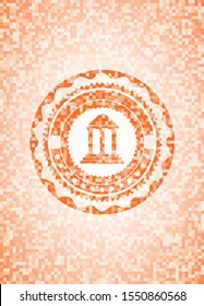 bank icon inside abstract orange mosaic emblem with background