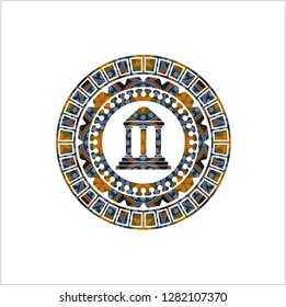 bank icon inside arabesque badge. arabic decoration.