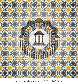 bank icon inside arabesque style emblem. arabic decoration.