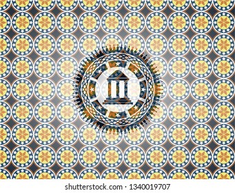 bank icon inside arabesque style badge. arabic decoration.