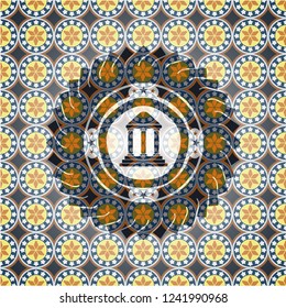 bank icon inside arabic badge background. Arabesque decoration.