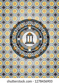 bank icon inside arabic emblem. Arabesque decoration.