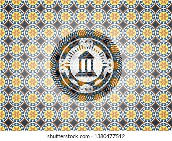 bank icon inside arabic emblem. Arabesque decoration.
