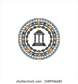 bank icon inside arabic emblem. Arabesque decoration.