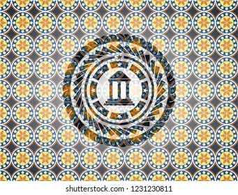 bank icon inside arabic style badge. Arabesque decoration.