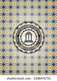 bank icon inside arabic style badge. Arabesque decoration.