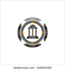 bank icon inside arabic style badge. Arabesque decoration.