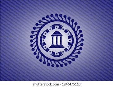 bank icon inside badge with denim background bank icon inside badge with denim background