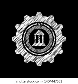 bank icon inside chalkboard emblem on black board