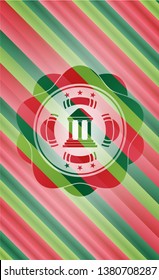 bank icon inside christmas colors style badge.