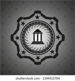 bank icon inside dark badge or emblem