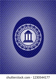 bank icon inside denim background