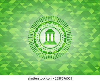 bank icon inside green emblem with mosaic ecological style background