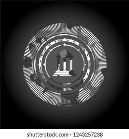 bank icon inside grey camo emblem