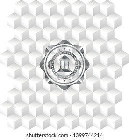 bank icon inside grey emblem. Vintage with geometric cube white background