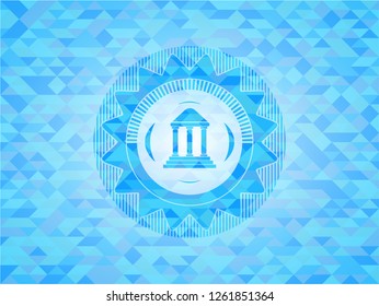 bank icon inside light blue emblem with mosaic background