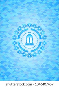 bank icon inside light blue mosaic emblem