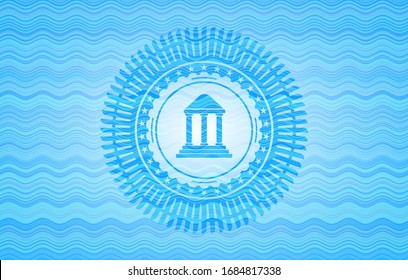 icono del banco dentro del emblema de la onda azul claro.