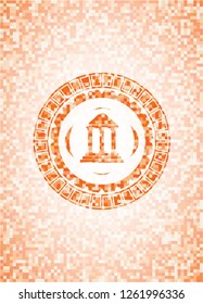 bank icon inside orange mosaic emblem with background