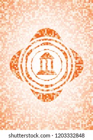 bank icon inside orange tile background illustration. Square geometric mosaic seamless pattern with emblem inside.