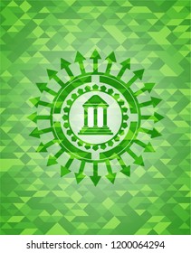 bank icon inside realistic green mosaic emblem