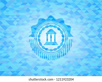 bank icon inside realistic light blue mosaic emblem