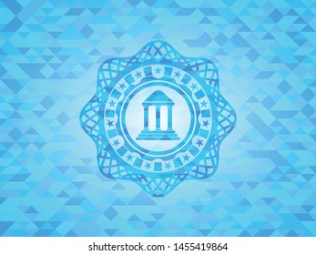 bank icon inside realistic light blue mosaic emblem