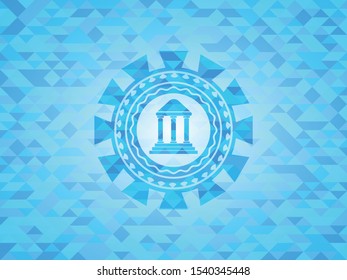 bank icon inside realistic light blue mosaic emblem