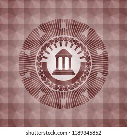 bank icon inside red emblem with geometric pattern. Seamless.