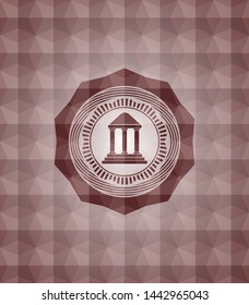 bank icon inside red geometric pattern emblem. Seamless.